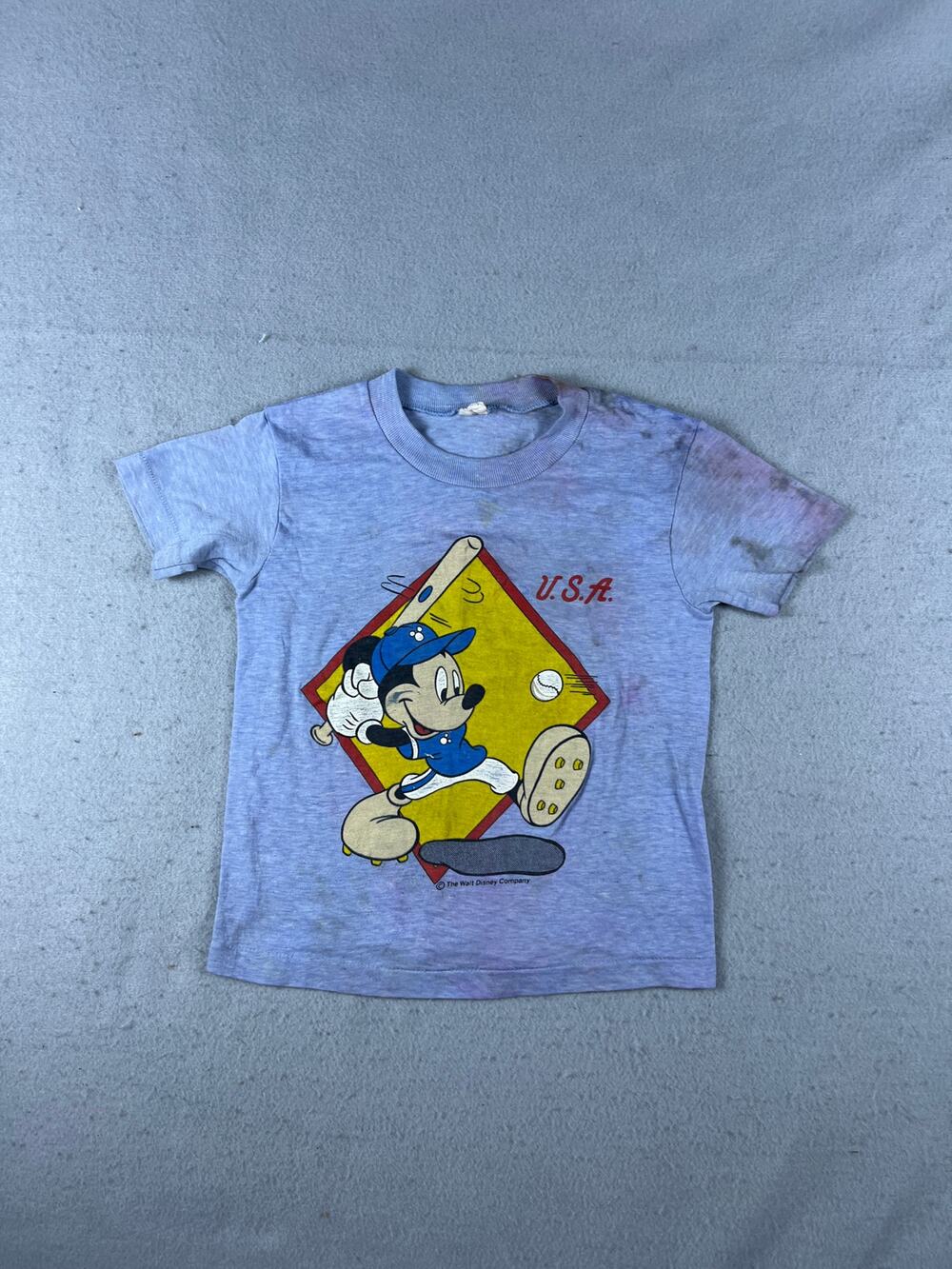 Vintage Disney Mickey Mouse USA Baseball T-Shirt Youth 7 Blue Classic Cartoon